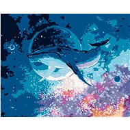 Whale diving in space, 40×50 cm, without frame and without canvas shut off - Painting by Numbers