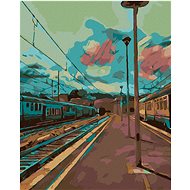 Train platform, 80×100 cm, off canvas on frame - Painting by Numbers
