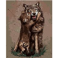 She-wolf and cub, 40×50 cm, without frame and without shutting off the canvas - Painting by Numbers