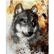 Wolf on a brown background, 80×100 cm, without frame and without canvas shut off - Painting by Numbers