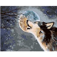 Wolf howling at the moon, 40×50 cm, stretched canvas on frame - Painting by Numbers