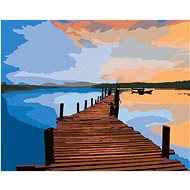 Sunrise over the pier, 80×100 cm, without frame and without shutting off the canvas - Painting by Numbers