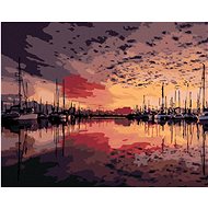 Sunrise over the harbour, 40×50 cm, stretched canvas on frame - Painting by Numbers