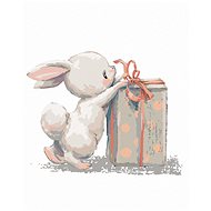 Hare with birthday present, 80×100 cm, without frame and without canvas shut off - Painting by Numbers