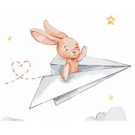 Hare in a paper airplane, 40×50 cm, without frame and without canvas shut off - Painting by Numbers