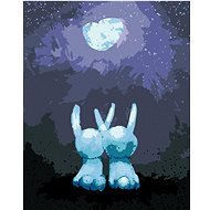 Zamilované králiky pozerajúce sa na žiariaci mesiac, 40×50 cm, bez rámu a bez vypnutia plátna - Maľovanie podľa čísel