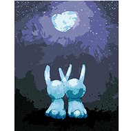 Bunnies in love looking at the shining moon, 40×50 cm, stretched canvas on frame - Painting by Numbers