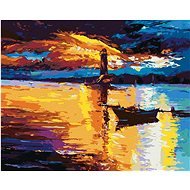 Západ slnka nad majákom, 40×50 cm, bez rámu a bez vypnutia plátna - Maľovanie podľa čísel