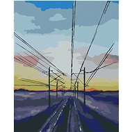 Setting Sun Over Train Tracks, 80×100 cm, without frame and without shutting off the canvas - Painting by Numbers