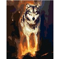 Zářící vlk ve vesmíru, 80×100 cm, bez rámu a bez vypnutí plátna - Painting by Numbers