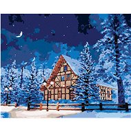 Snow-covered cabin in the mountains, 80×100 cm, stretched canvas on frame - Painting by Numbers