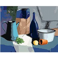 Still life of grapes, bottles, bowls and tangerines, 40×50 cm, without frame and without canvas shut - Painting by Numbers