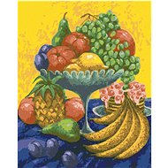 Still life with fruit on yellow-blue background, 80×100 cm, without frame and without canvas switchi - Painting by Numbers