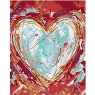 Zelené srdce na červeném pozadí (Haley Bush), 80×100 cm, bez rámu a bez vypnutí plátna - Painting by Numbers