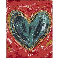 Green Heart on Red Background II (Haley Bush), 40×50 cm, unframed and without canvas shut off - Painting by Numbers