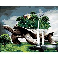 Turtle with forest and waterfalls, 40×50 cm, stretched canvas on frame - Painting by Numbers