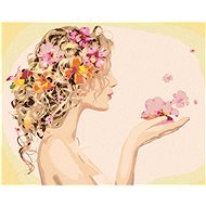 Woman and her hairstyle with flowers, 40×50 cm, stretched canvas on frame - Painting by Numbers