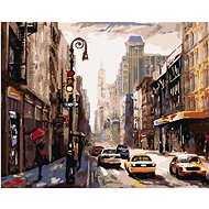 Woman with Umbrella in New York, 40×50 cm, stretched canvas on frame - Painting by Numbers