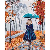 Woman with an umbrella in a park, 40×50 cm, stretched canvas on frame - Painting by Numbers