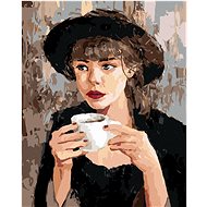 Woman with coffee, 40×50 cm, stretched canvas on frame - Painting by Numbers