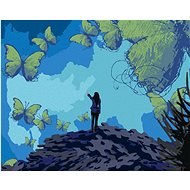 Woman with butterflies and a puzzle, 80×100 cm, stretched canvas on frame - Painting by Numbers