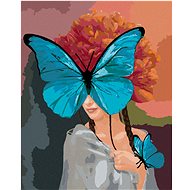 Woman with butterflies and peonies, 40×50 cm, without frame and without shutting off the canvas - Painting by Numbers