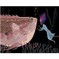 Woman with a giant pink fish, 40×50 cm, stretched canvas on frame - Painting by Numbers