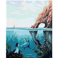Žena se žralokem pod vodou, 80×100 cm, bez rámu a bez vypnutí plátna - Painting by Numbers