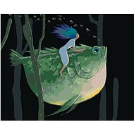 Woman sitting on a giant fish, 40×50 cm, stretched canvas on frame - Painting by Numbers