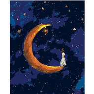 Woman standing on the moon, 40×50 cm, without frame and without shutting off the canvas - Painting by Numbers