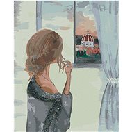 Woman at a window overlooking Santa Maria Cathedral, 80×100 cm, stretched canvas on frame - Painting by Numbers