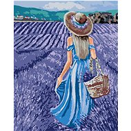 Woman in a blue dress in a lavender field, 80×100 cm, without frame and without shutting off the can - Painting by Numbers