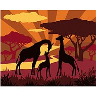 Giraffe family at sunset, 40×50 cm, stretched canvas on frame - Painting by Numbers