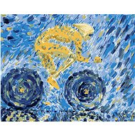 Yellow cyclist on blue background, 40×50 cm, off canvas on frame - Painting by Numbers