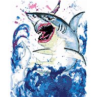 Shark with unicorn, 40×50 cm, stretched canvas on frame - Painting by Numbers