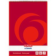 HERLITZ A5, 50 sheets, square, with top spiral red - Notepad