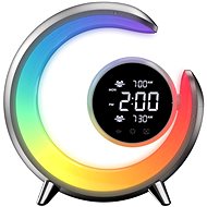 IMMAX PEACOCK LED bedside lamp with clock, alarm, RGB light and USB port, silver - Table Lamp