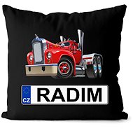 Impar license plate with name, coloured truck, Radim - Pillow