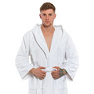 Interkontakt Men's bathrobe with hood 01 white Bathrobe size M - Bathrobe