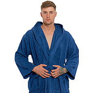 Interkontakt Men's bathrobe with hood 03 Blue Navy Bathrobe size M - Bathrobe