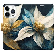 iSaprio flip pouzdro Gold Flowers pro iPhone 15 Pro - Phone Cover
