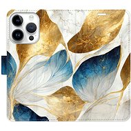 iSaprio flip pouzdro GoldBlue Leaves pro iPhone 15 Pro - Phone Cover