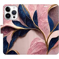 iSaprio flip pouzdro Pink Leaves pro iPhone 15 Pro - Phone Cover