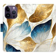 iSaprio flip pouzdro GoldBlue Leaves pro iPhone 14 Pro - Phone Cover