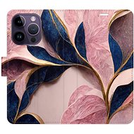 iSaprio flip pouzdro Pink Leaves pro iPhone 14 Pro - Phone Cover
