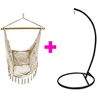 IWHome Hanging armchair DIONA with fringe beige + stand ERIS black IWH-10190011 + IWH-10260002 - Hanging Chair