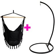 IWHome Hanging armchair DIONA with fringes black + stand ERIS black IWH-10190012 + IWH-10260002 - Hanging Chair