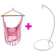 IWHome Hanging armchair DIONA with fringes old pink + stand ERIS white IWH-10190013 + IWH-10260001 - Hanging Chair