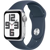 Apple Watch SE 40 mm Strieborný hliník s búrkovo modrým športovým remienkom – S/M - Smart hodinky