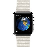 Apple Watch 42 mm-es rozsdamentes acél, fehér bőr szíjjal - M méret - Okosóra